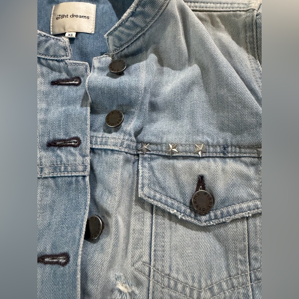 EI8HTDREAMS  STAR STUDDED BAND COLLAR DENIM JACKET - LIGHT BLUE - Picture 15 of 16
